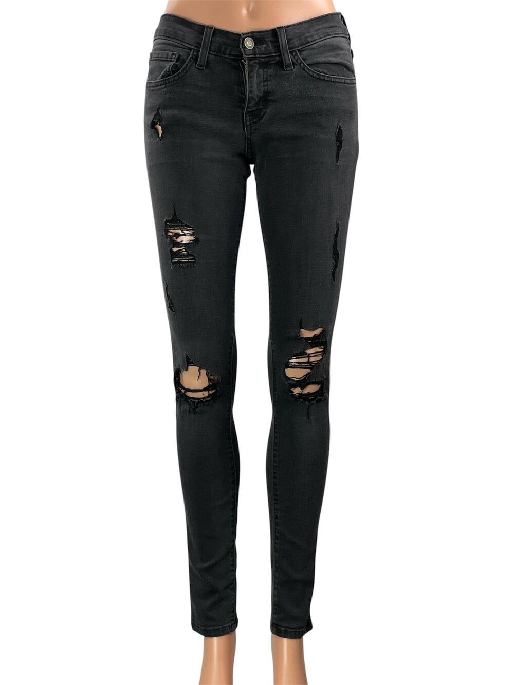 Flying Monkey Women's Black Low Rise Distressed Skinny Denim Jeans Size 26